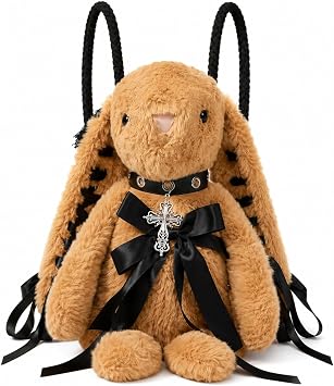 Brown Plush Bunny Backpack Purse, Kawaii Rabbit Bag