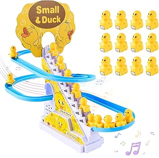 12 stycken elektriska anka trappstigningsleksaker, elektrisk andklättra på trappbanor och rutschkan-set, anka berg-och dalbana med blinkande ljus och musik på/av-knapp - Amazon Deal & Rabatt