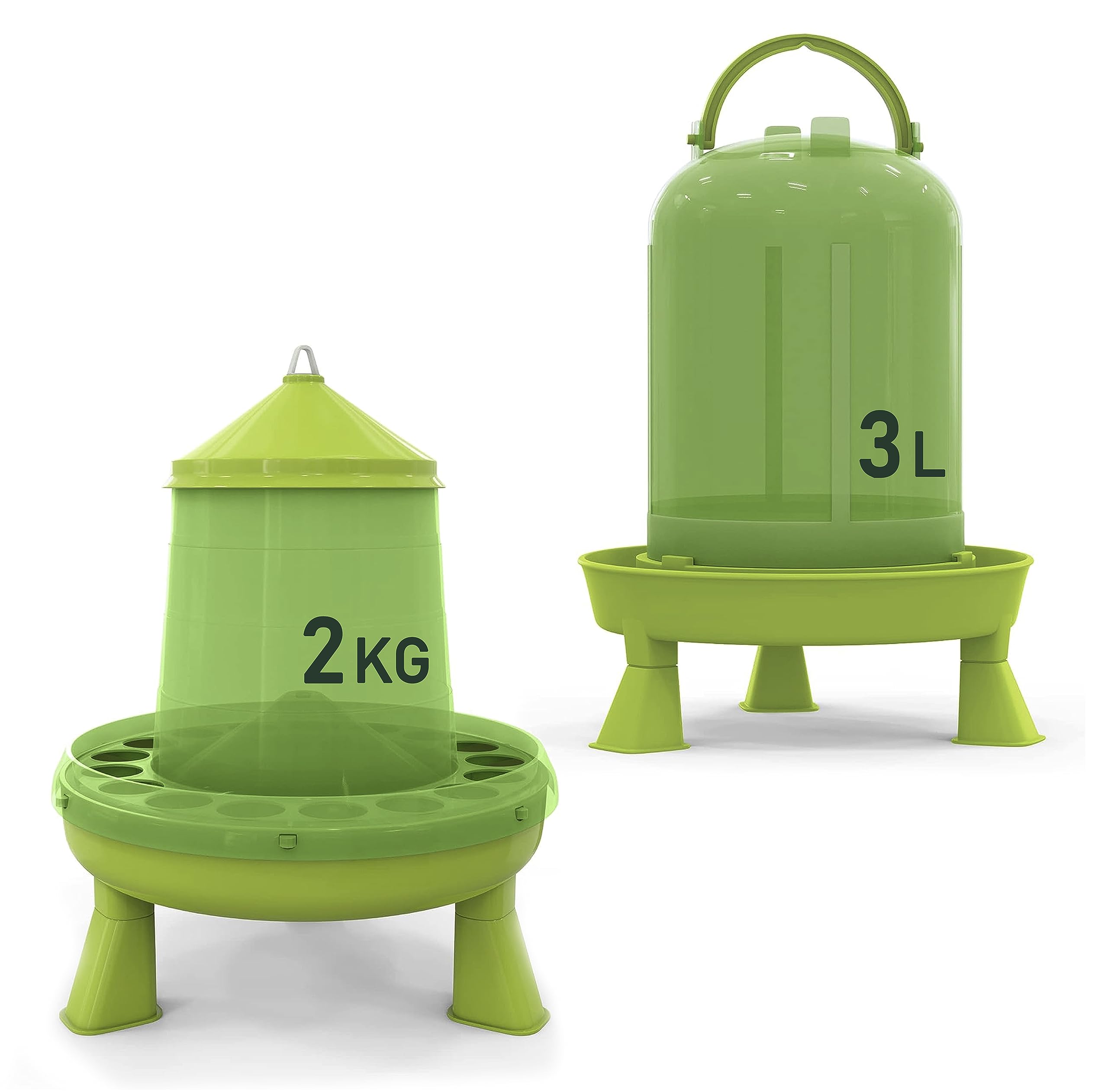 Mangiatoia per Galline 2 Kg e Abbeveratoio per Galline 3L - in Plastica Trasparente Resistente – Piedini rimovibili