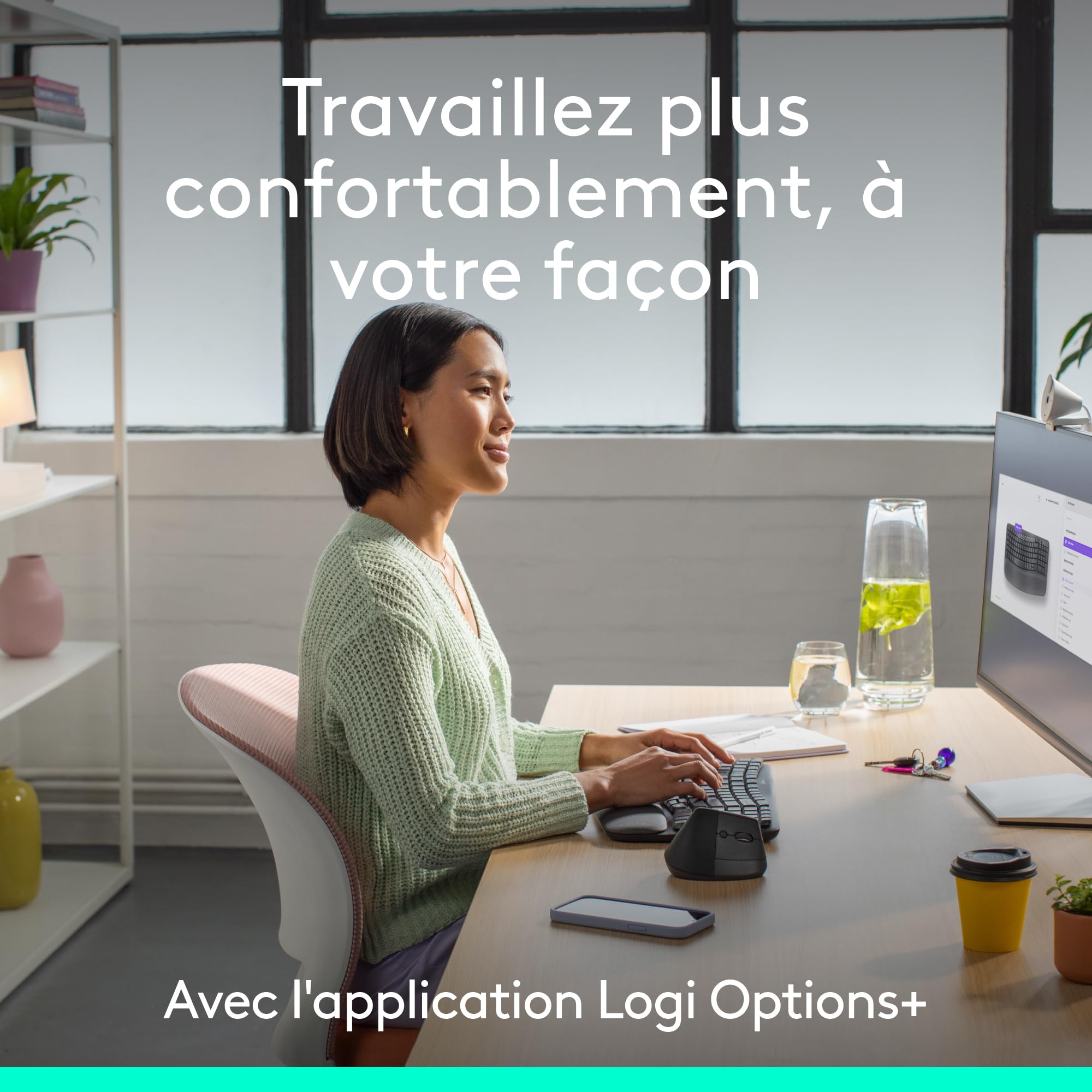 Logitech Wave Keys et Lift - Kit Ergonomique - Clavier sans Fil avec Repose-Poignets et Souris sans Fil Verticale, Easy-Switch, Bluetooth, Multi-systèmes d'exploitation, Windows/Mac - Graphite