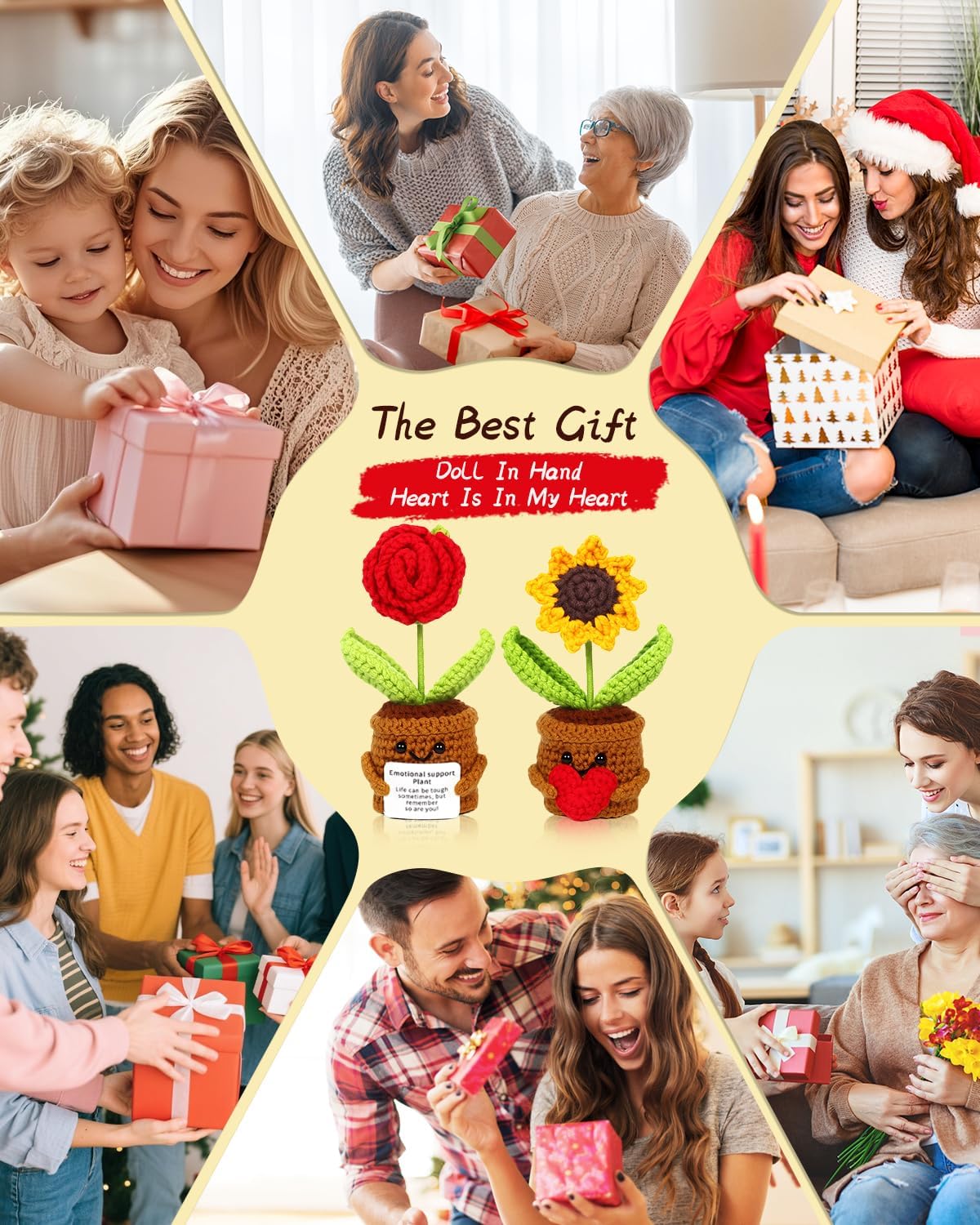 2pcs Knitted Flowers Sunflower Gifts for Women Handmade Knitted Planters with Card Gifts Birthday Gifts for Women Mom Family Friend Teacher Coworker Xmas Party (2pcs) - Image 7