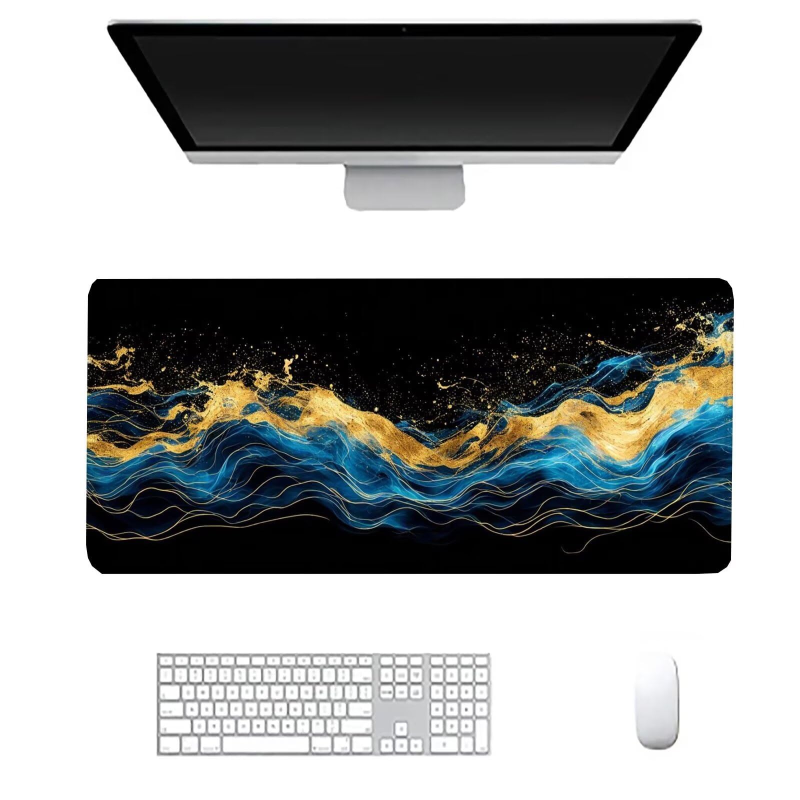 Duża złota podkładka pod mysz dla graczy niebieska podkładka pod mysz XXL 1600 x 800 x 3 mm niestandardowa podkładka pod mysz, ochraniacz na biurko matowe akcesoria biurowe, do domu Deco komputera
