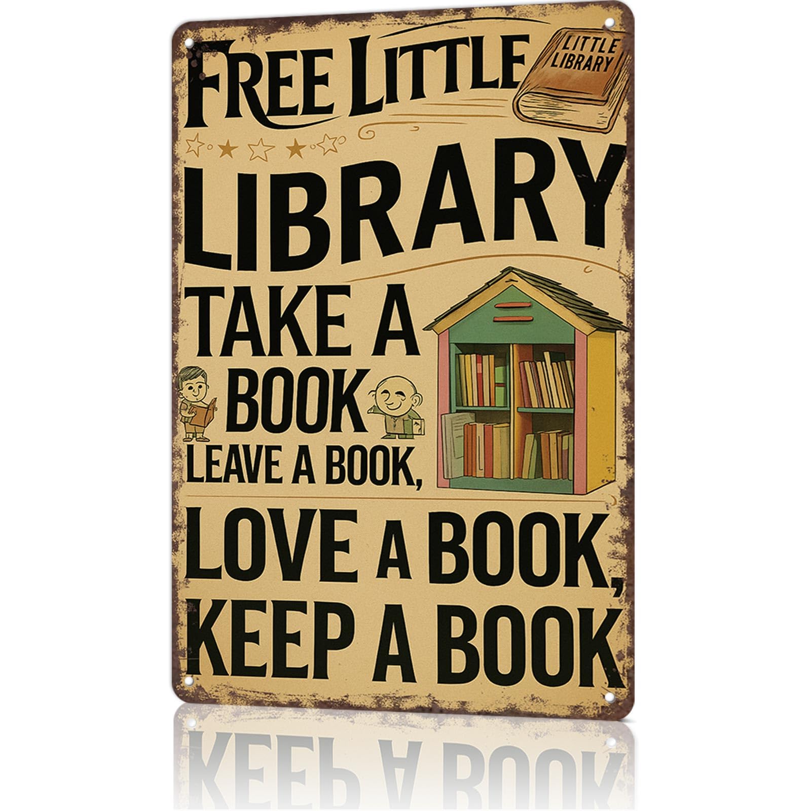 KWQDOZF Vintage Metal Signs Rustic Metal Tin Sign Free Little Library Quote-Funny Poster Wall Art for Home Living Room Garage Bar Decor 8X12inch