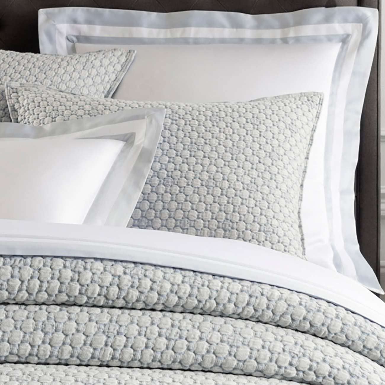 Pine Cone Hill Lodi Blue Matelasse Sham, Euro Size, Blue Solid Pattern