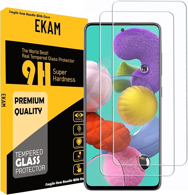 2 Pack Tempered Glass Screen Protector For Galaxy A51 Scratch Resistance Protection 9H Hardness HD Transparent Shatter Proof Film Compatible with Samsung Galaxy A51