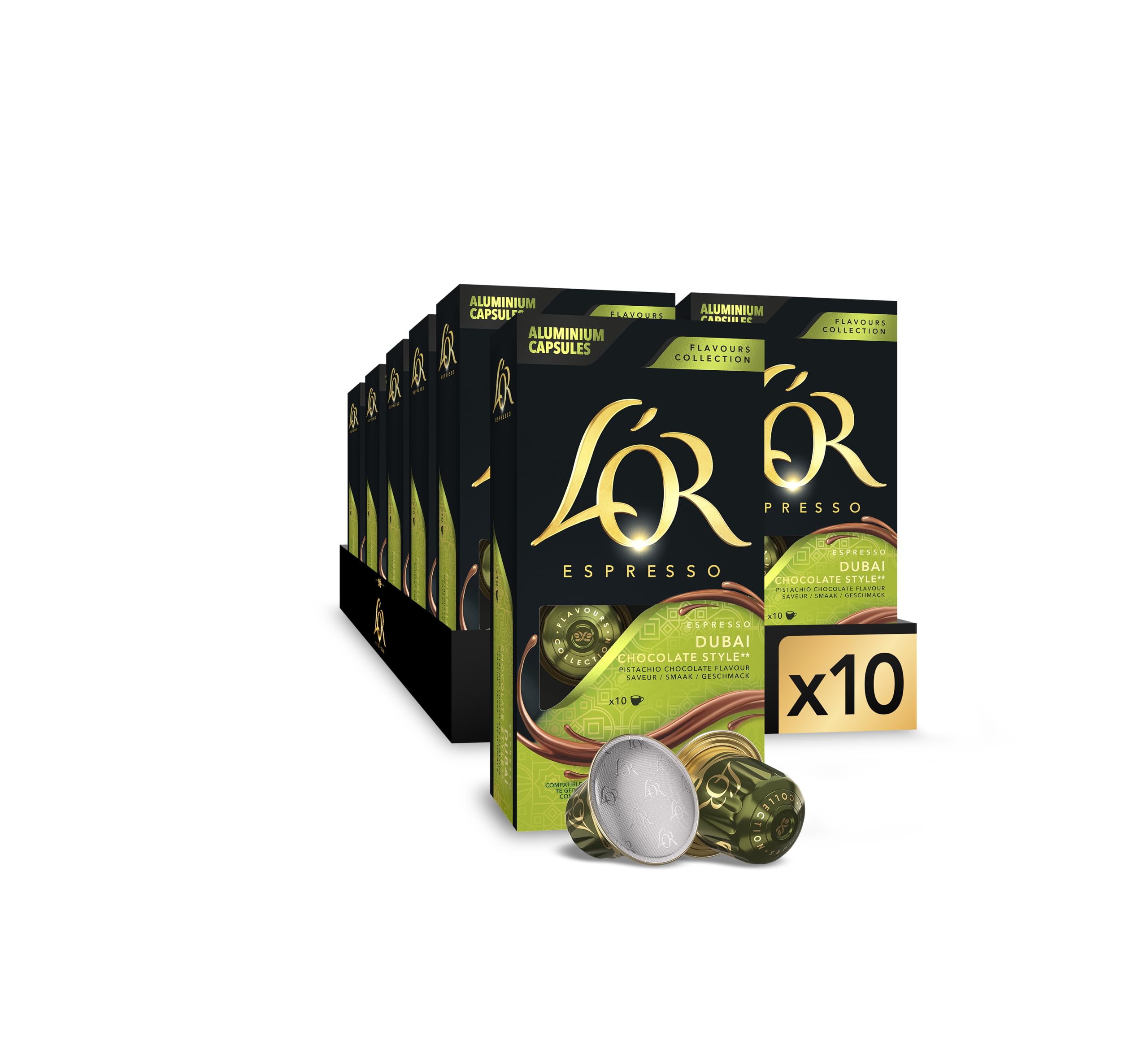 L'OR Espresso Café Dubai Chocolate | 100 Cápsulas | Sabor Pistacho con Chocolate, Compatible con máquinas Nespresso