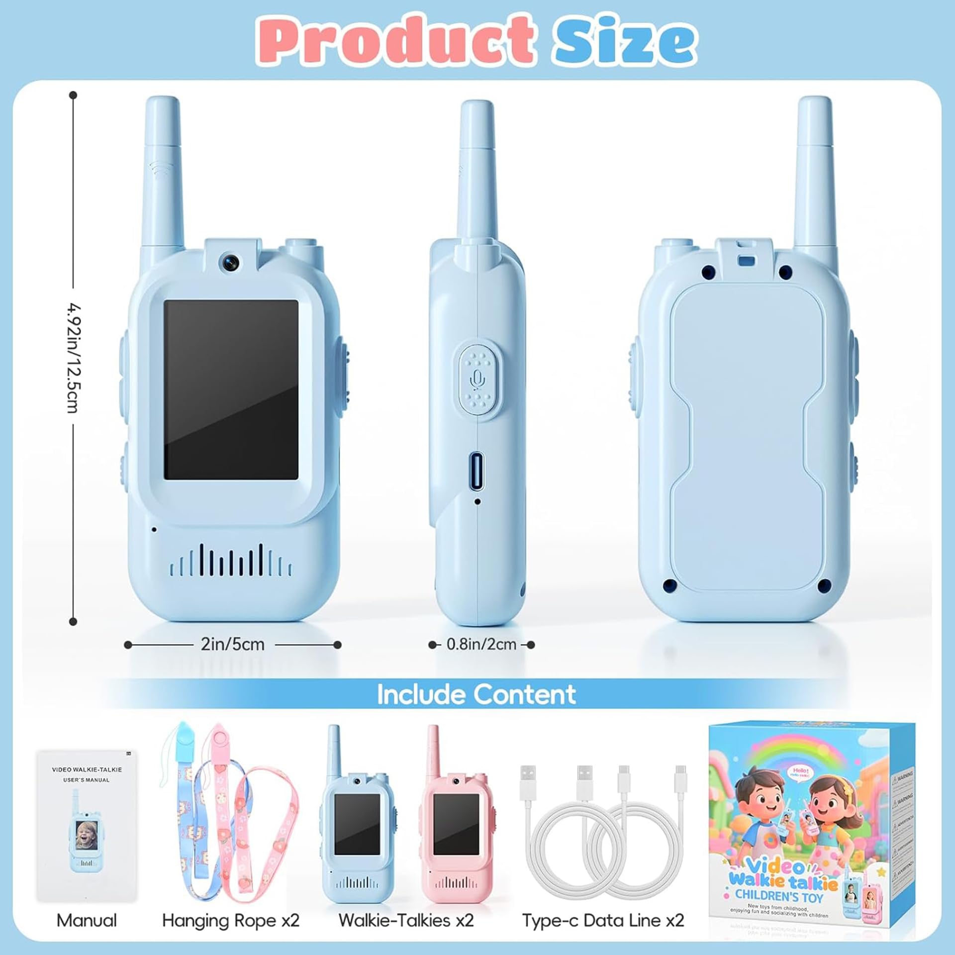 YIHANGG Walkie Talkie Video per Bambini,con Cambia Voce,Portata 300 Metri,Confezione da 2,Giocattoli Divertenti per Giochi al Chiuso,Campeggio,Escursionismo,Viaggi Compleanno per Bambini e Bambine