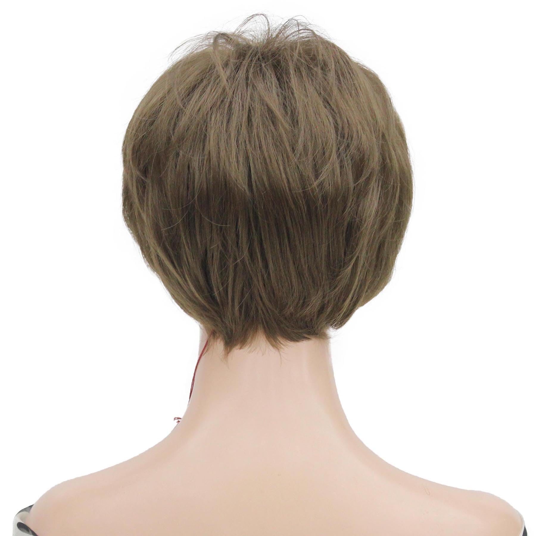 Lydell 6-8" Straight Short Bob Wig Layered Shaggy Flat Bangs Heat Resistant Synthetic Wigs 10 Light Medium Golden Brown - Image 4