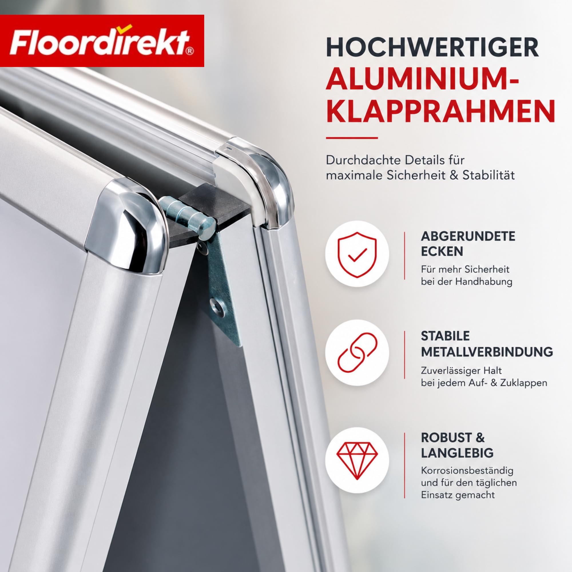Floordirekt Kundenstopper DIN A1 - beidseitig für 2 Plakate mit Alu Rahmen 25mm - inklusive Schutzfolie - wetterfester Plakatständer - Gehwegaufsteller Werbetafel