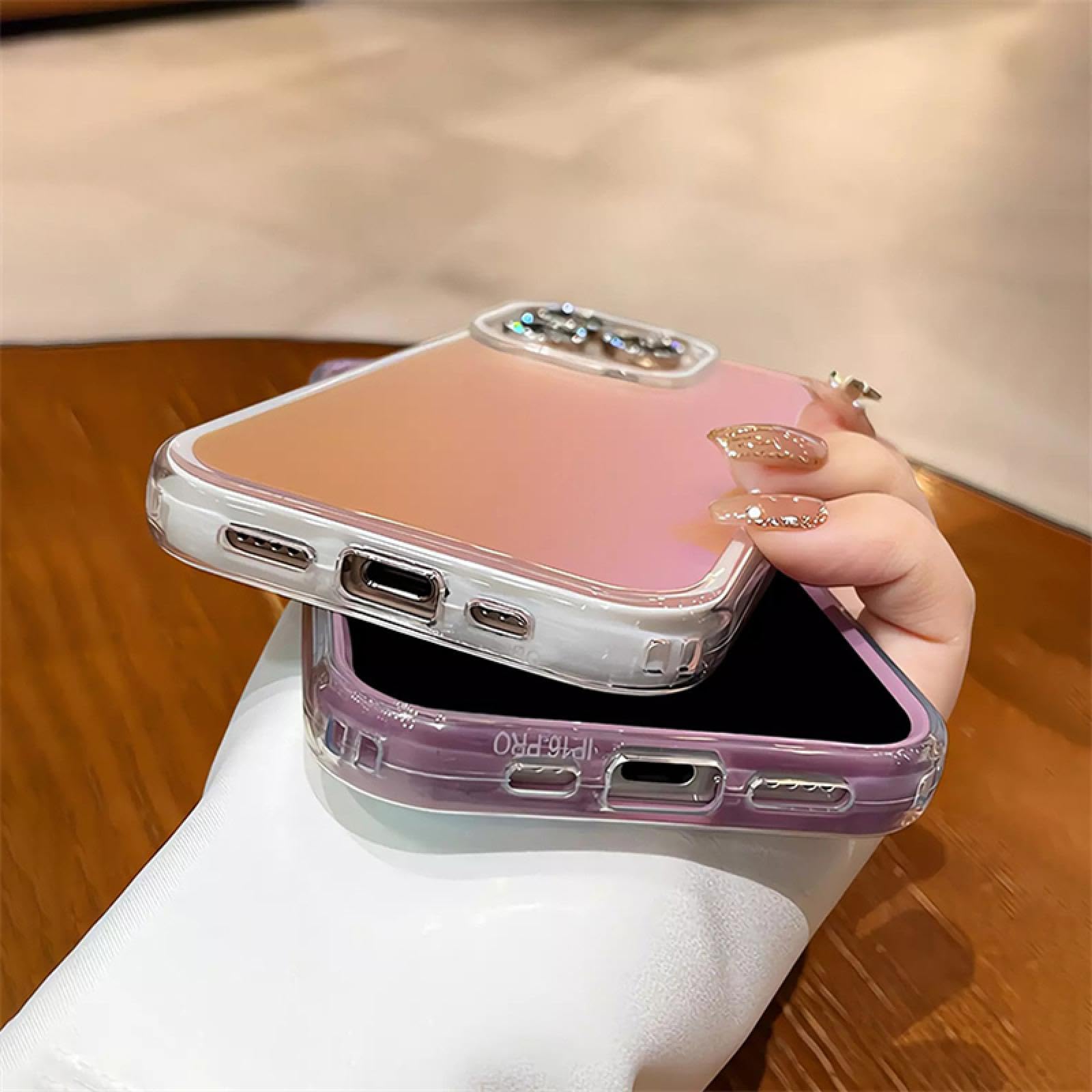 Film de Protection Antichoc Transparent à Paillettes et dégradé Laser Aurora (pour iPhone 15/Rose)