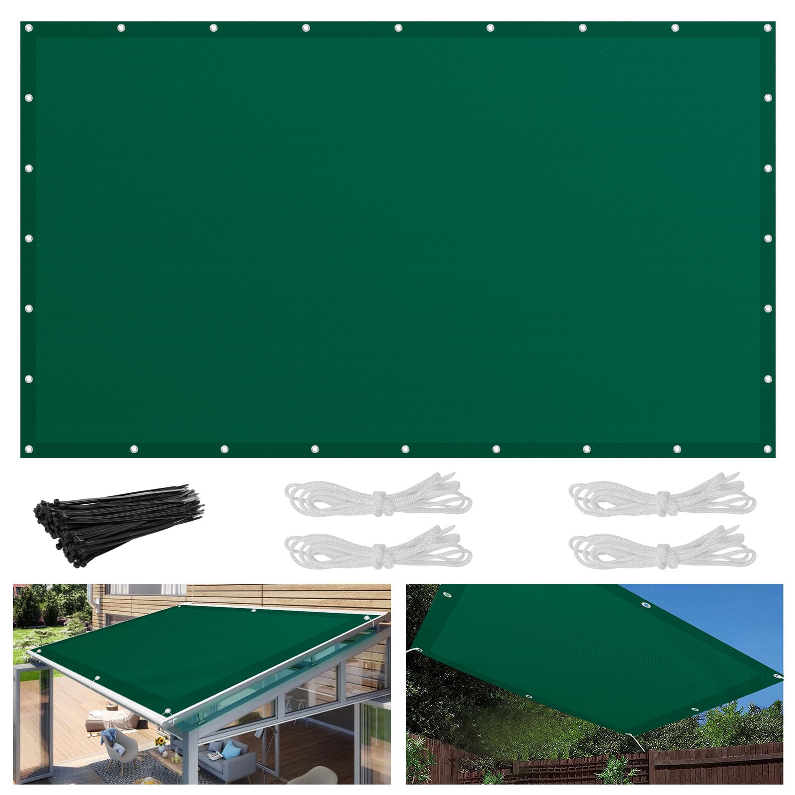 Voile d'ombrage pour balcon - 3 x 4 m - Protection contre les intempéries - Protection UV - Avec œillets et corde - Protection solaire - Angle droit - Pour balcon, jardin, terrasse - Vert