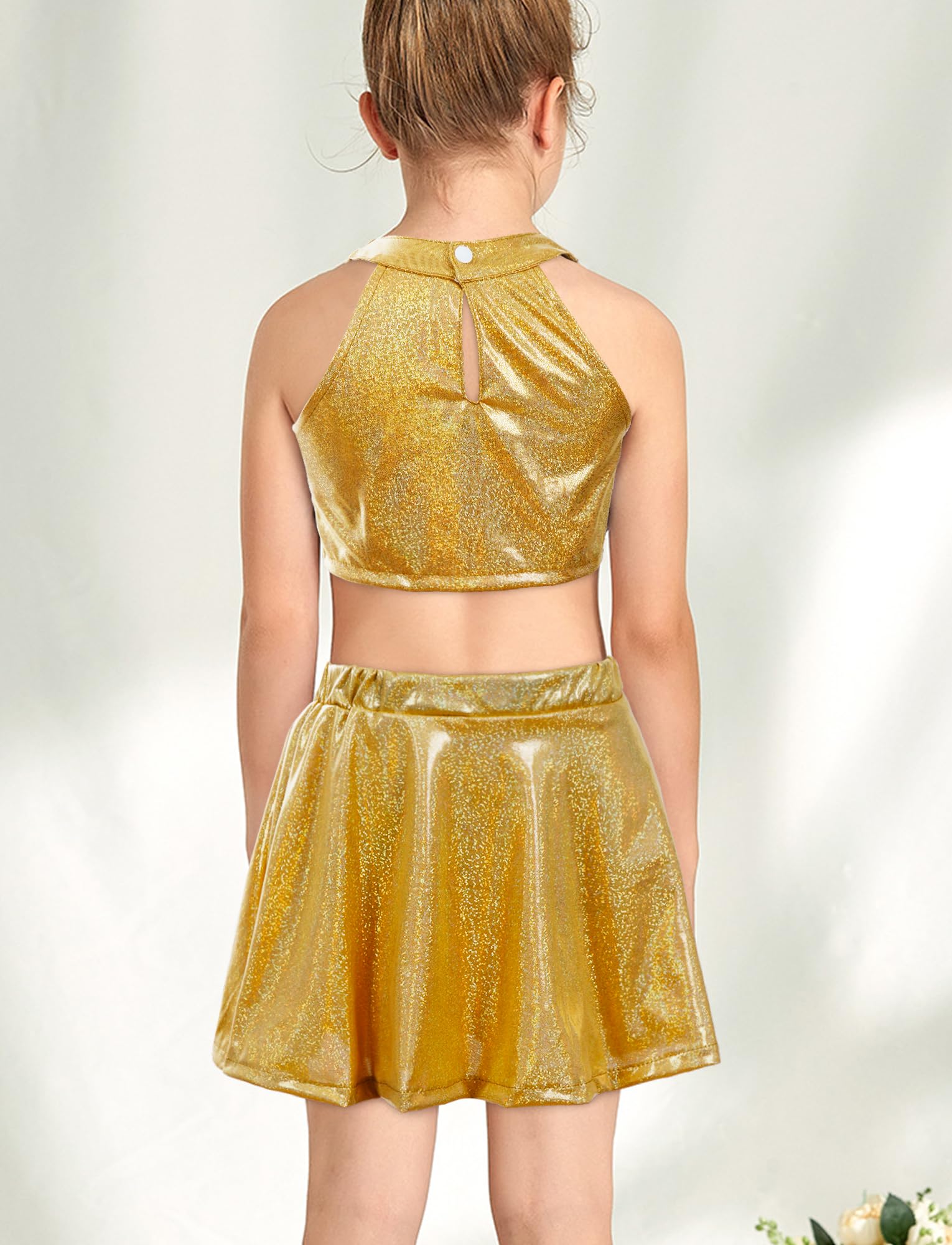 Panegy Top corto lucido con gonna, 2 pezzi, per danza classica, jazz, latino, performance moderna, abbigliamento da danza