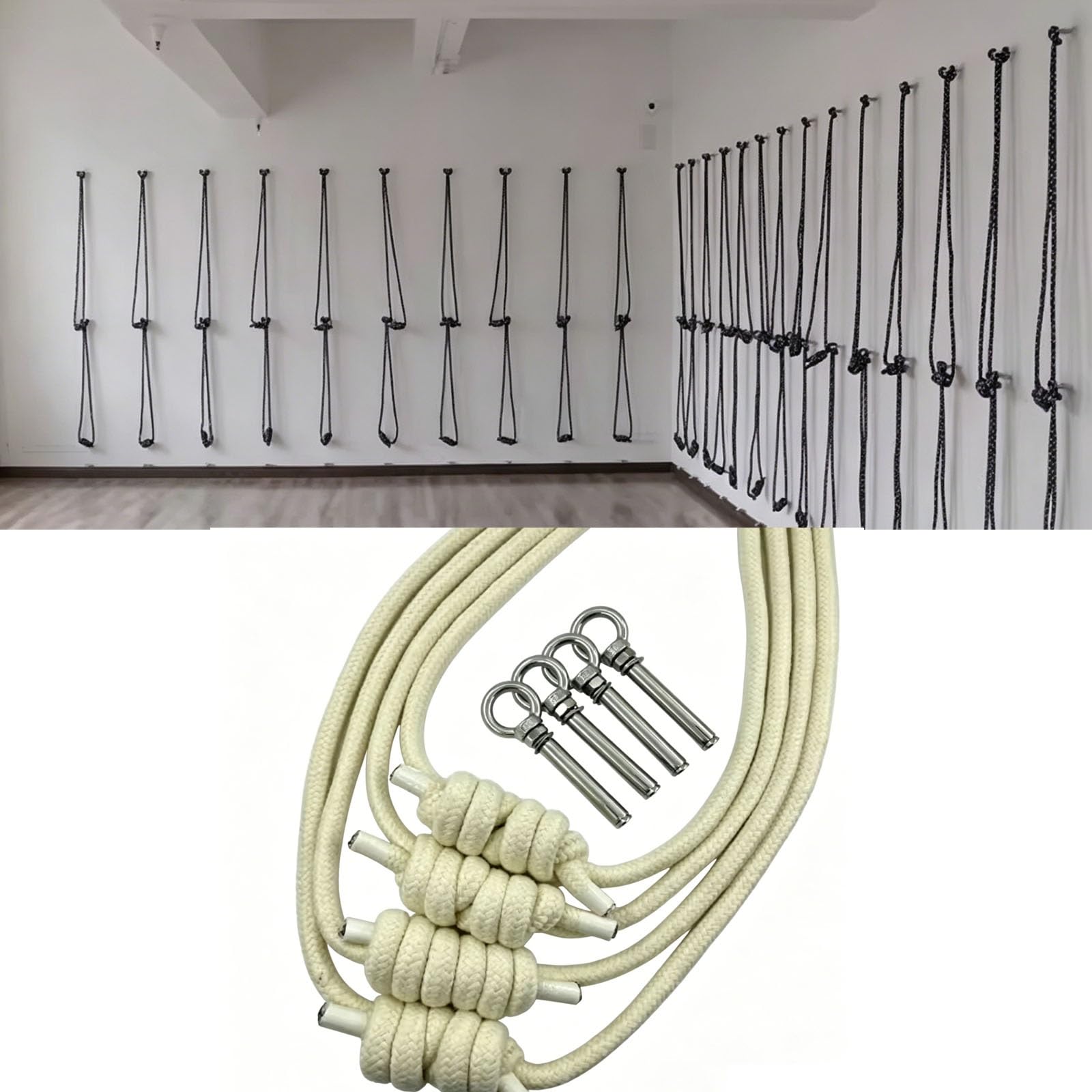 Set di corde da parete for yoga, cinghie in cotone resistente con ganci in acciaio inossidabile (include 4 corde in cotone)
