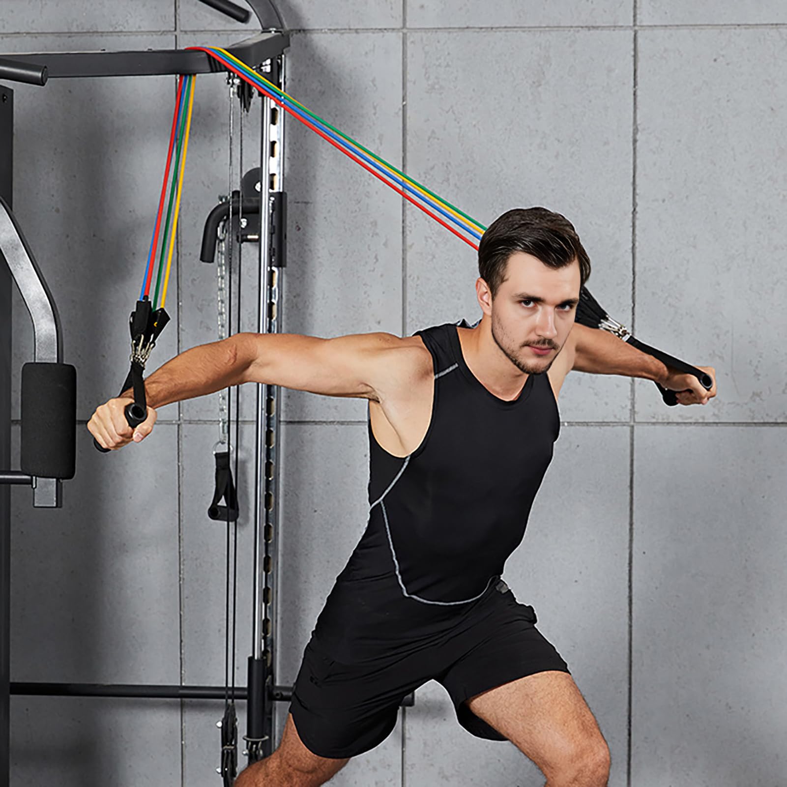 Set di 11 fasce di resistenza elastiche con manici, per allenamento a casa, palestra, fino a 45,4 kg, per fisioterapia e allenamento della forza