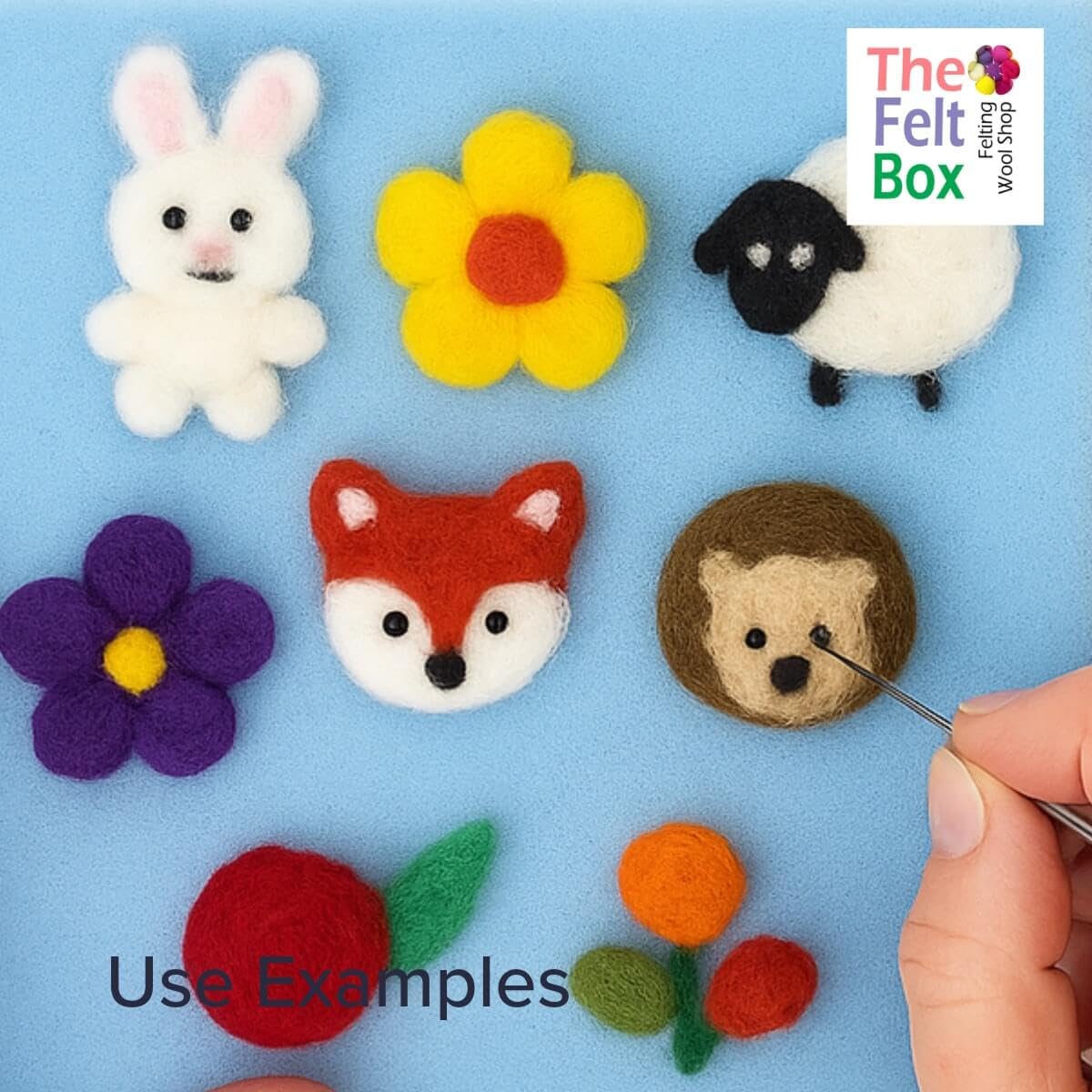 The Felt Box 【Bestes Nadelfilz-Starter-Kit enthalten】 Beste Nadelfilzwolle für Anfänger - kardierte Schläger, Filznadeln, Schaumstoffmatte mit hoher Dichte (10 Farben, 100 g insgesamt)