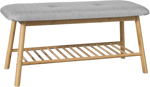 SoBuy® FSR24-K-HG, New Version! Bamboo Shoe Rack Storage Bench with Seat Cushion, Hallway Bedroom Upholstered Bench
