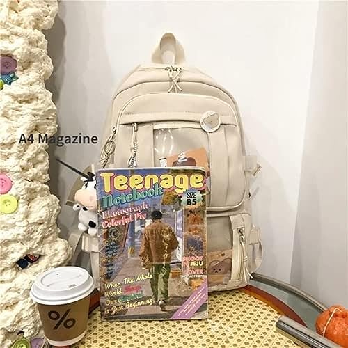 Miniatura 4 de Mochila Kawaii para niña, bonita mochila estética para la escuela, Beige, Mochilas Daypack