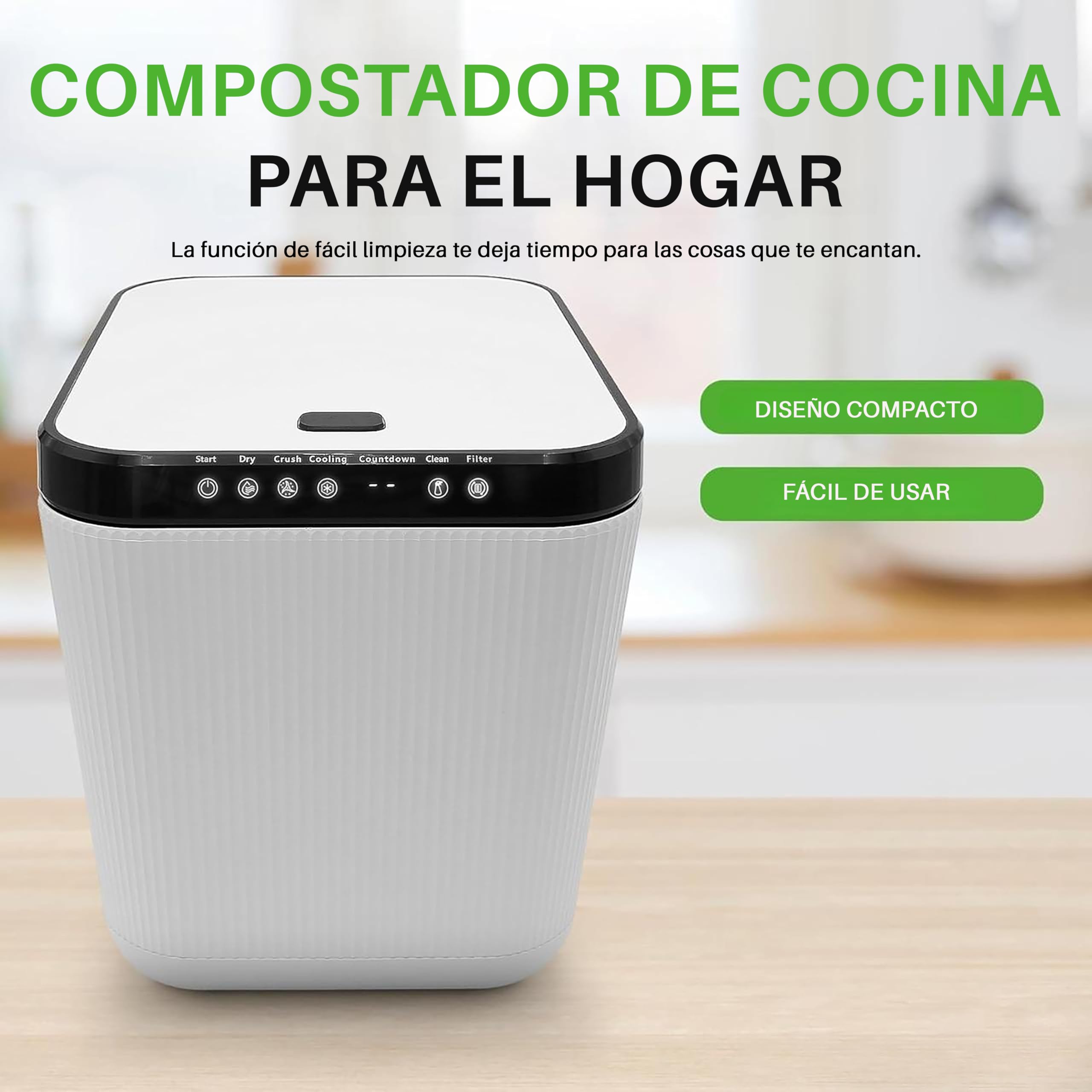 NutriChef compostador electrico, 3 litros, Ideal para cocinas, Cubo Basura organica y desechos de Comida, Automatico, Funciones de Secado, Trituracion y Enfriamiento