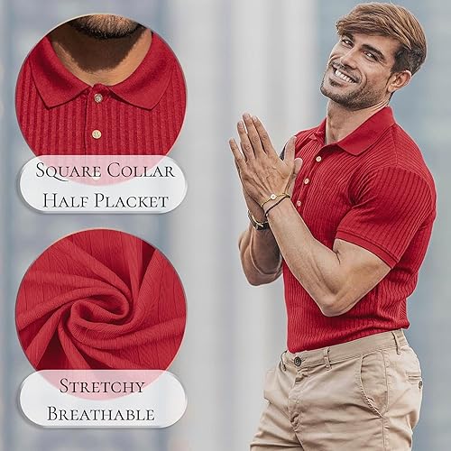 Miniatura 3 de Camisas polo musculares para hombre, manga corta, ajustadas, camisetas de golf para hombre, camisetas casuales de ajuste seco, camisas de bolos