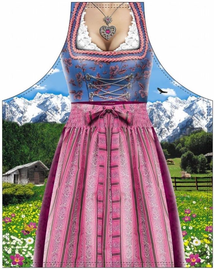 ITATI Dirndl cooking apron Bavarian costume, colourful, printed, 100% polyester, universal size for adults.