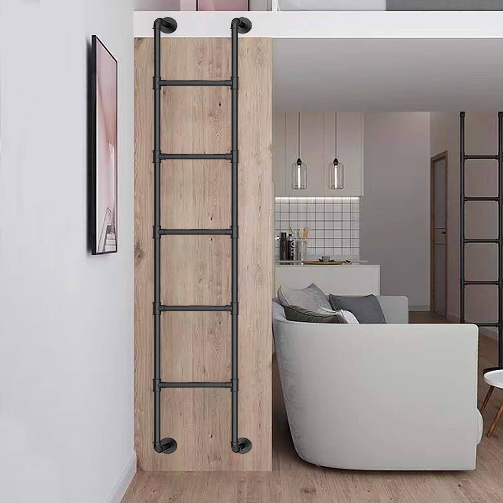 Échelle murale en métal pour loft et lit superposé noir robuste de 165 cm