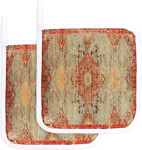 2 Packs Western Rustic Pot Holders Sets for Kitchen,Oven Pan Plate Bowl Pads Heat Proof Mat with Hanging Loop,Terry Cloth Potholders Soft Grip for