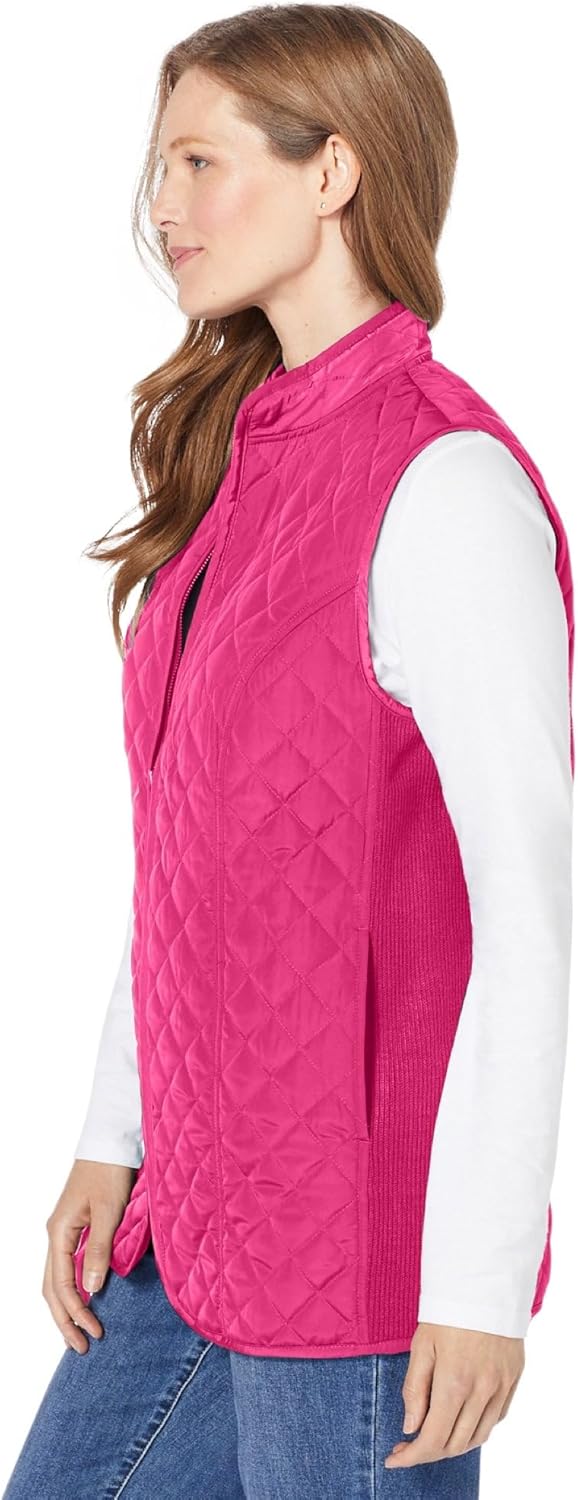 Woman Within Plus Size Zip-Front Quilted Vest Long Lightweight Gilet