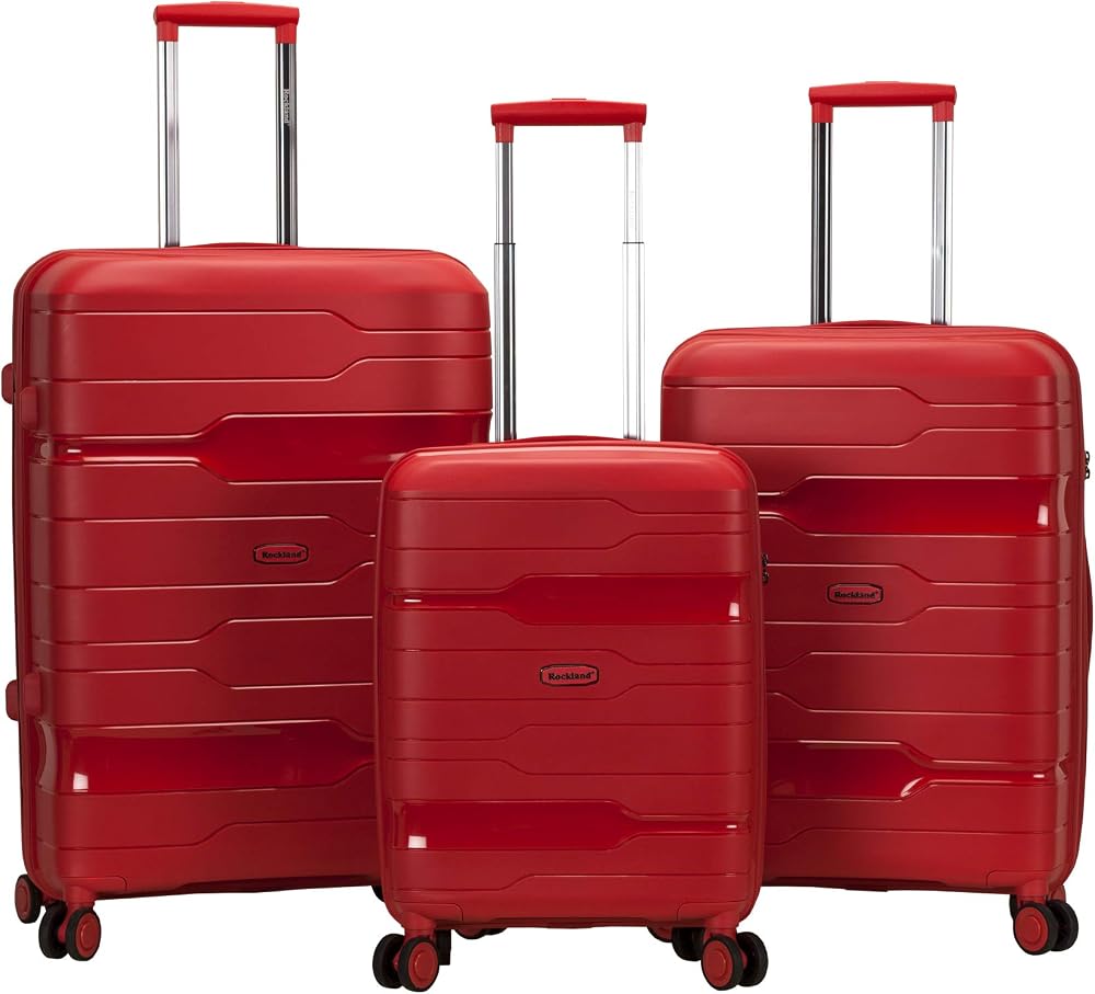 Rockland Linear 3-Piece Hardside Spinner Wheel Luggage Set, Red, 3-Piece Set (19/23/27) — 사진 1