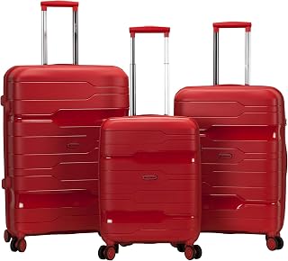 Rockland Linear 3-Piece Hardside Spinner Wheel Luggage Set, Red, 3-Piece Set (19/23/27)