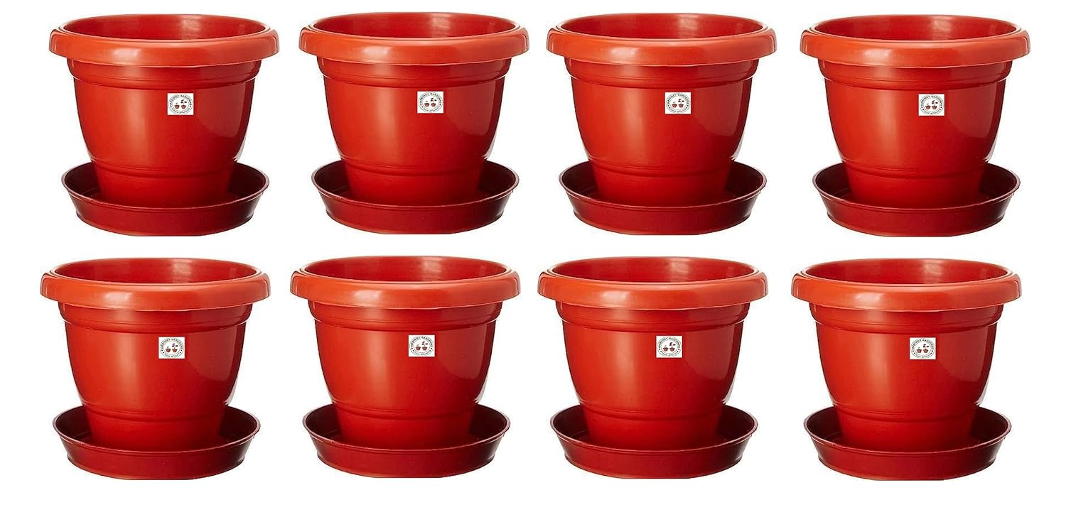Varshney Gardening Round Flower Pots with Drip Tray/Plate (8 Inch, 8