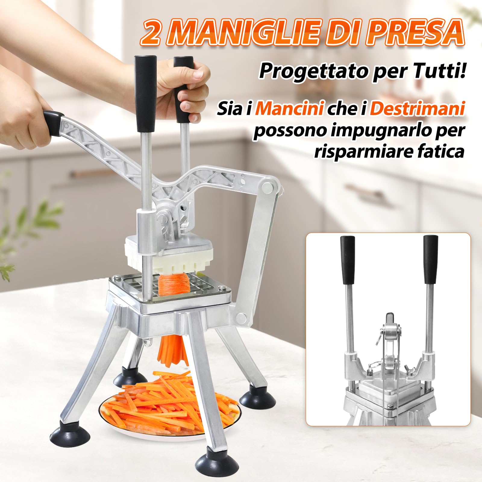 Anatole Tagliapatate per Patate Fritte Professionale Verticale con 6mm 9mm 13mm Spicchi Lame in Acciaio Inox Taglia Patate a Bastoncino Manuale per Frutta Verdure Carote Cetrioli Cipolle Limoni