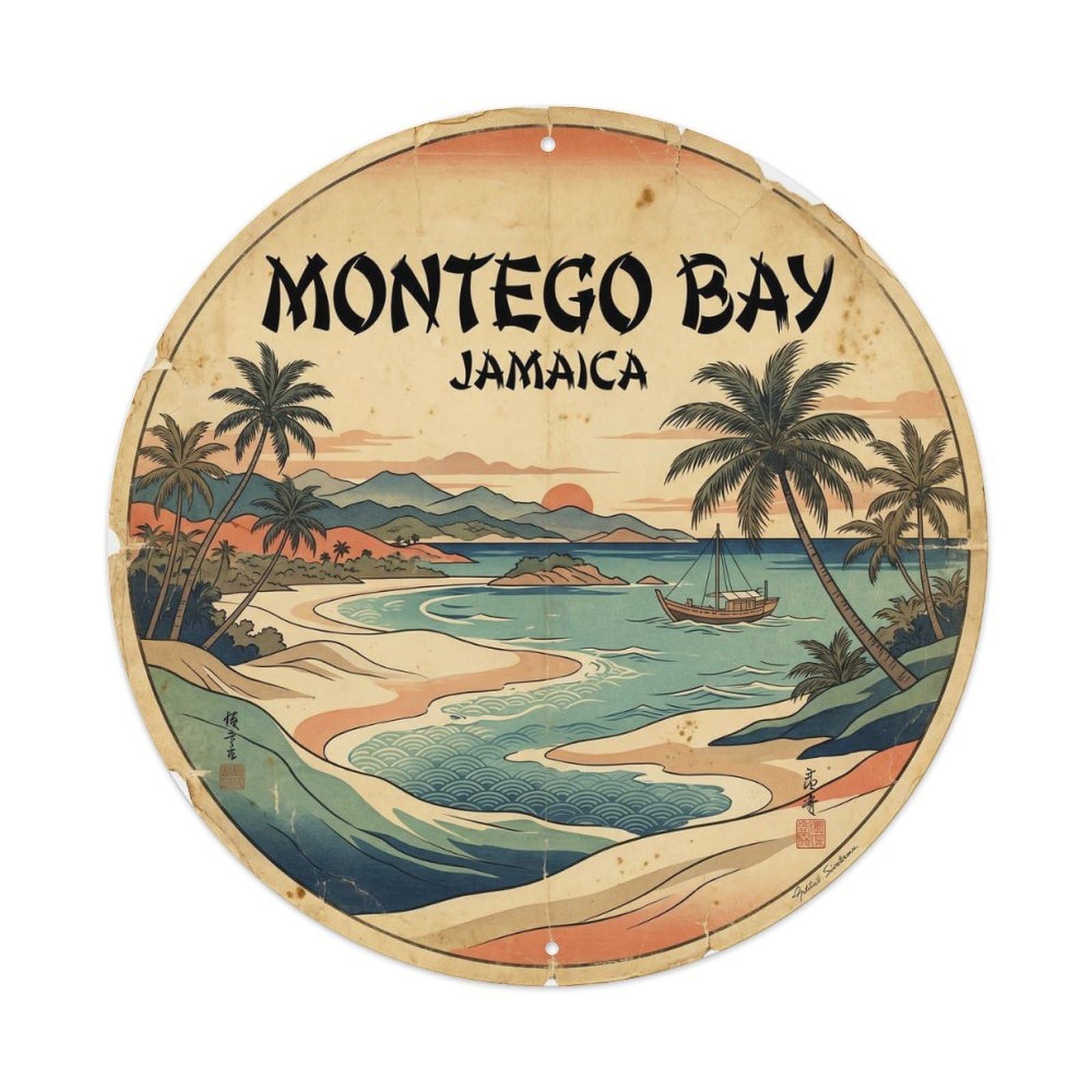 Montego Bay Caribbean Island Woodblock Travel Metal Tin Sign