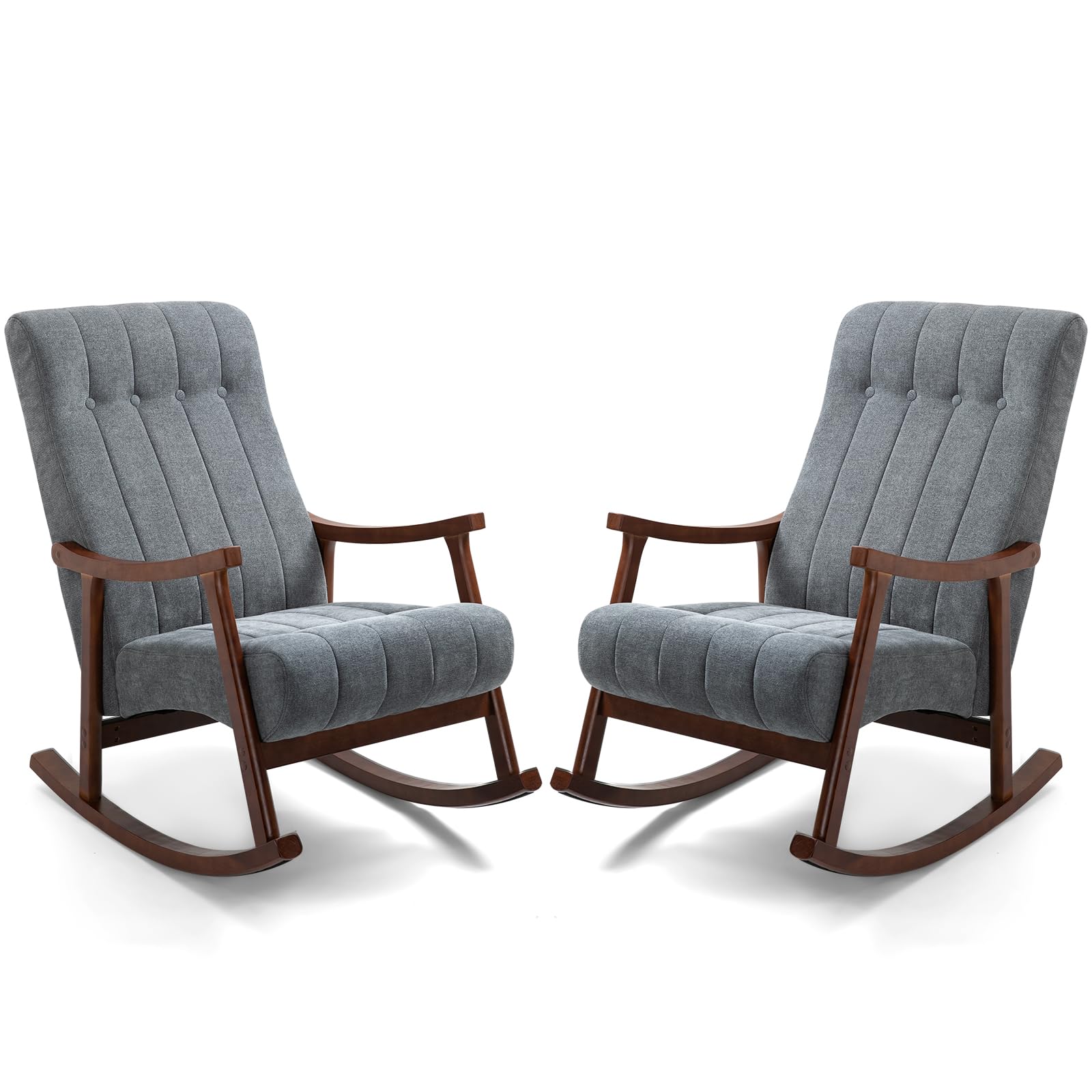 AVAWING Upholstered Rocking Chair Set of 2 Dark Grey