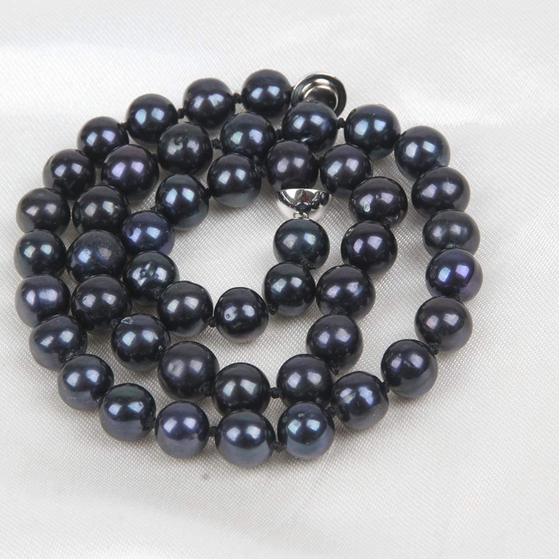 Treasure Bay Set di collana di perle da donna, grado AA, 8-9 mm, collana e orecchini a perno con perle d'acqua dolce nere per donne e ragazze