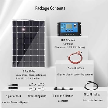 800 Watt Flexible Solar Panel,Portable Monocrystalline Solar Panel 2X400 Watt,Waterproof IP67 for RV Camping Home Boat Marine Curve Surface