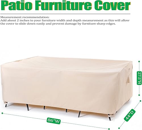 Miniatura 2 de F&J Outdoors Fundas para muebles de patio, impermeables, resistentes a los rayos UV, para mesa y sillas, color beige, 86 x 44 pulgadas