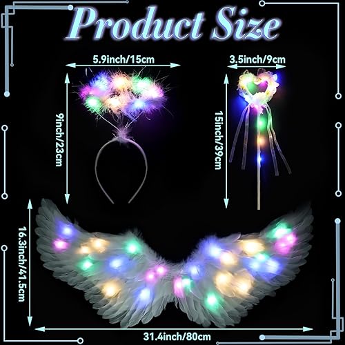 Miniatura 2 de Goenb Alas de ángel iluminadas, disfraz de ángel para mujeres, adultos, niñas, niños, alas de ángel y accesorios de halo para fiesta de Halloween