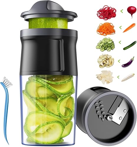 Cortador espiralizador de verduras 3 en 1, grosor ajustable de 0 a 0.118 in, espiralizador de calabacín, fabricante de fideos vegetarianos para Negro