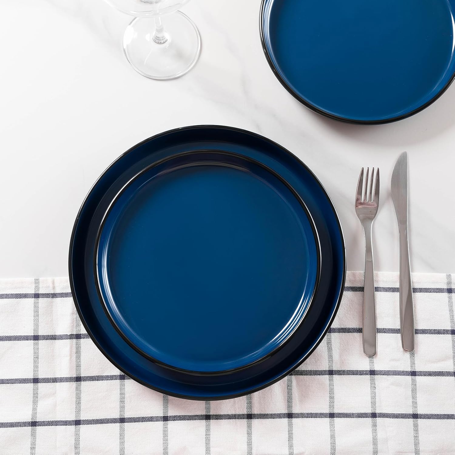 Melamine Dinnerware Sets, 12 Pcs Unbreakable Plates and Bowls Set, Outdoor Dinnerware RV and Camper Dishes Sets for 4, Kitchen Dishes Set for Entertaining, Black and Blue