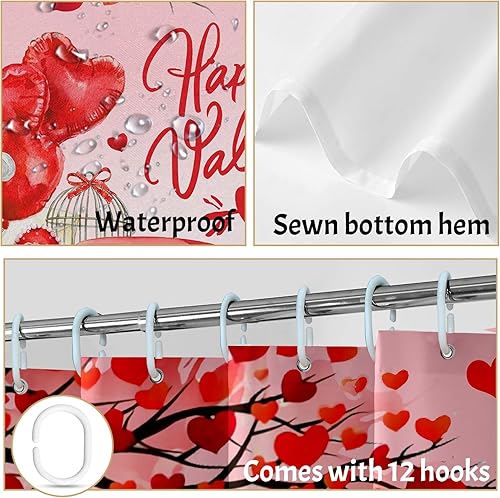 Miniatura 4 de Lutto Cortina de ducha de San Valentín para baño, juego de baño de San Valentín con cortina de ducha y alfombras, decoración de San Valentín para