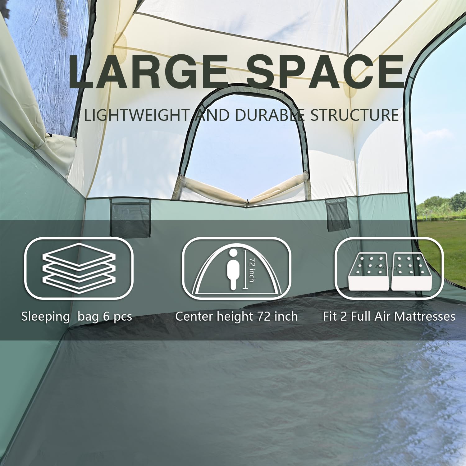 2/4/6 Person Tent for Camping, Easy Setup Large CabinTents includes Rainfly,Demo Camp Tents with Large Mesh Windows,Waterproof