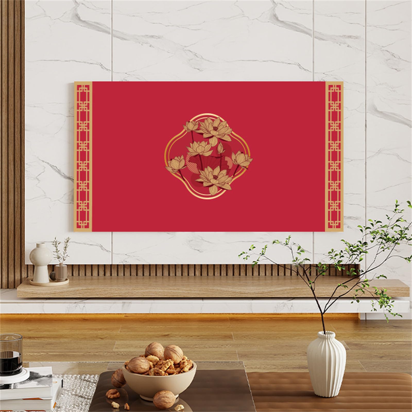 Treer TV Housse Anti-Poussière, Housses De Télévision En Tissu Élastique Couverture De Télévision Protection Housse D'Écran Protection For 32 à 85 Pouces (55-65 Pouces,Pie