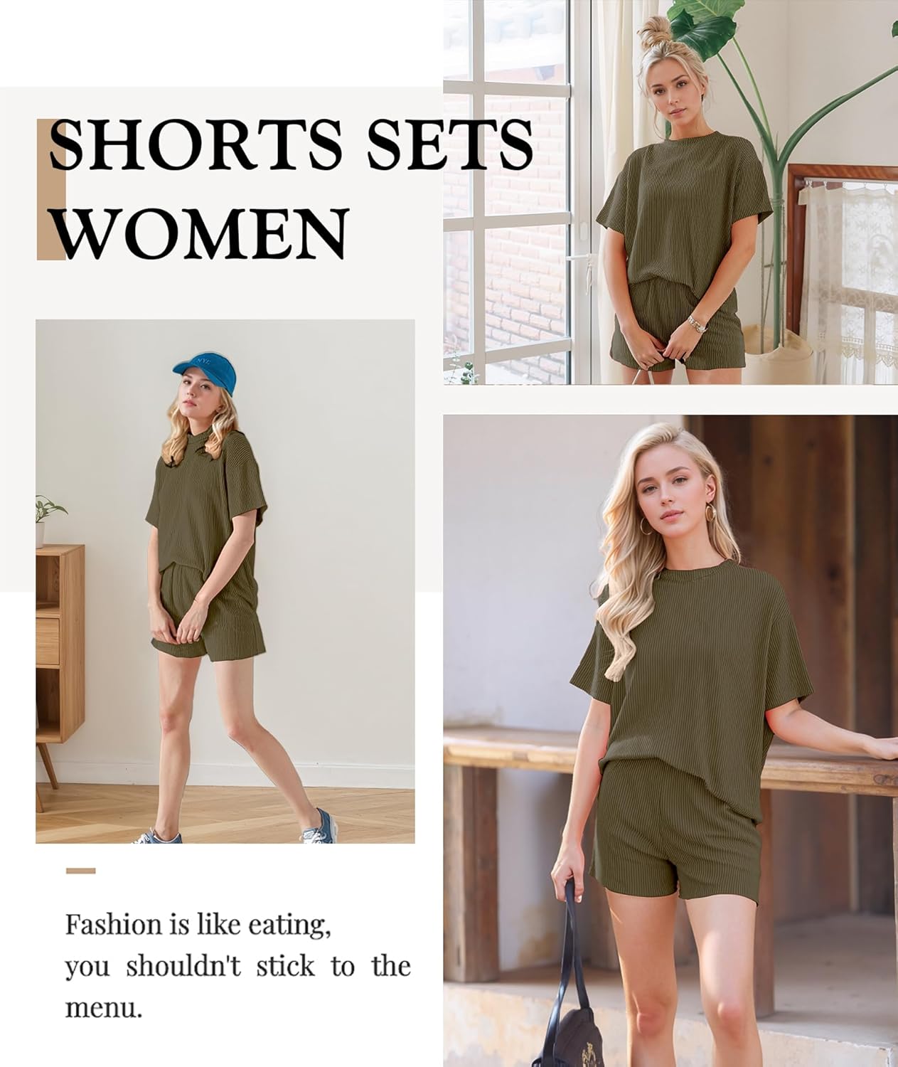MARZXIN Women 2 Piece Shorts Set 2026 Casual Summer Cruise Outfits Ribbed Loose Short Sleeve Pocket Matching Lounge Sets - Image 2