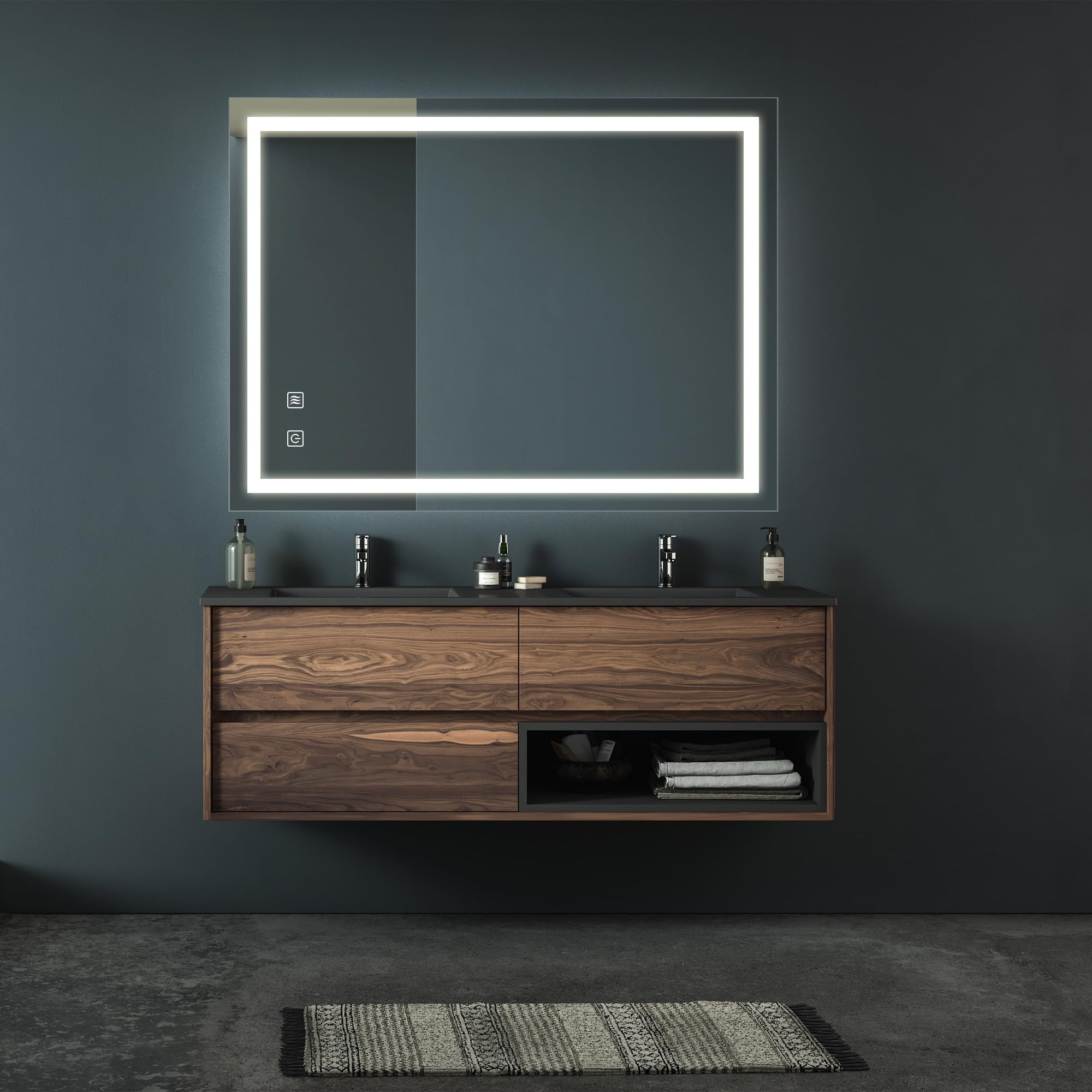 HXUHUWS Transform Your Bathroom with Dimmable LED Vanity Mirror, Anti-Fog Design, Adjustable Lighting, Wall Switch Control, 36x28 inches, Silver