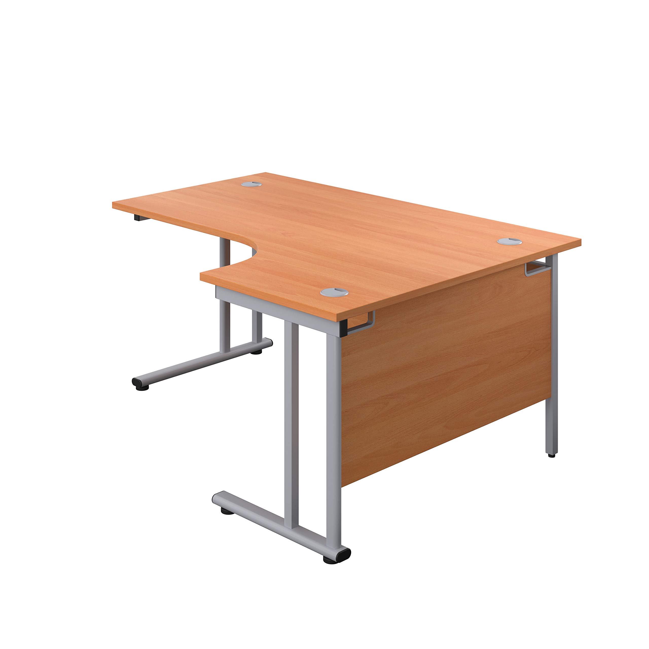 Office Hippo - L Shaped Office Desk 160 x 120cm. Large Corner Computer Desk for Home Office With Integrated Cable Ports, Ideal for Work, Study, Gaming and Hobby Workstation (Beech/Silver)