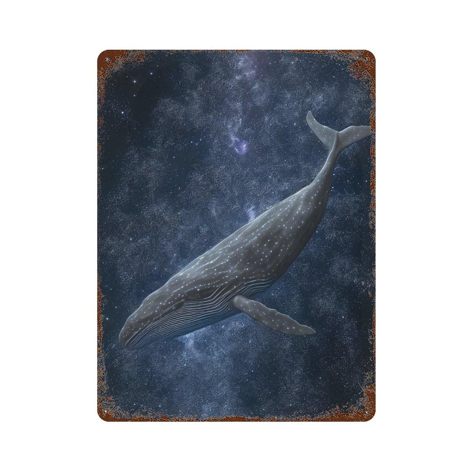 Cosmic Cetacean 15.7"x11.8" Vintage Rust Metal Sign, Shabby Chic Decor for Garage, Bar And Workshop Decor