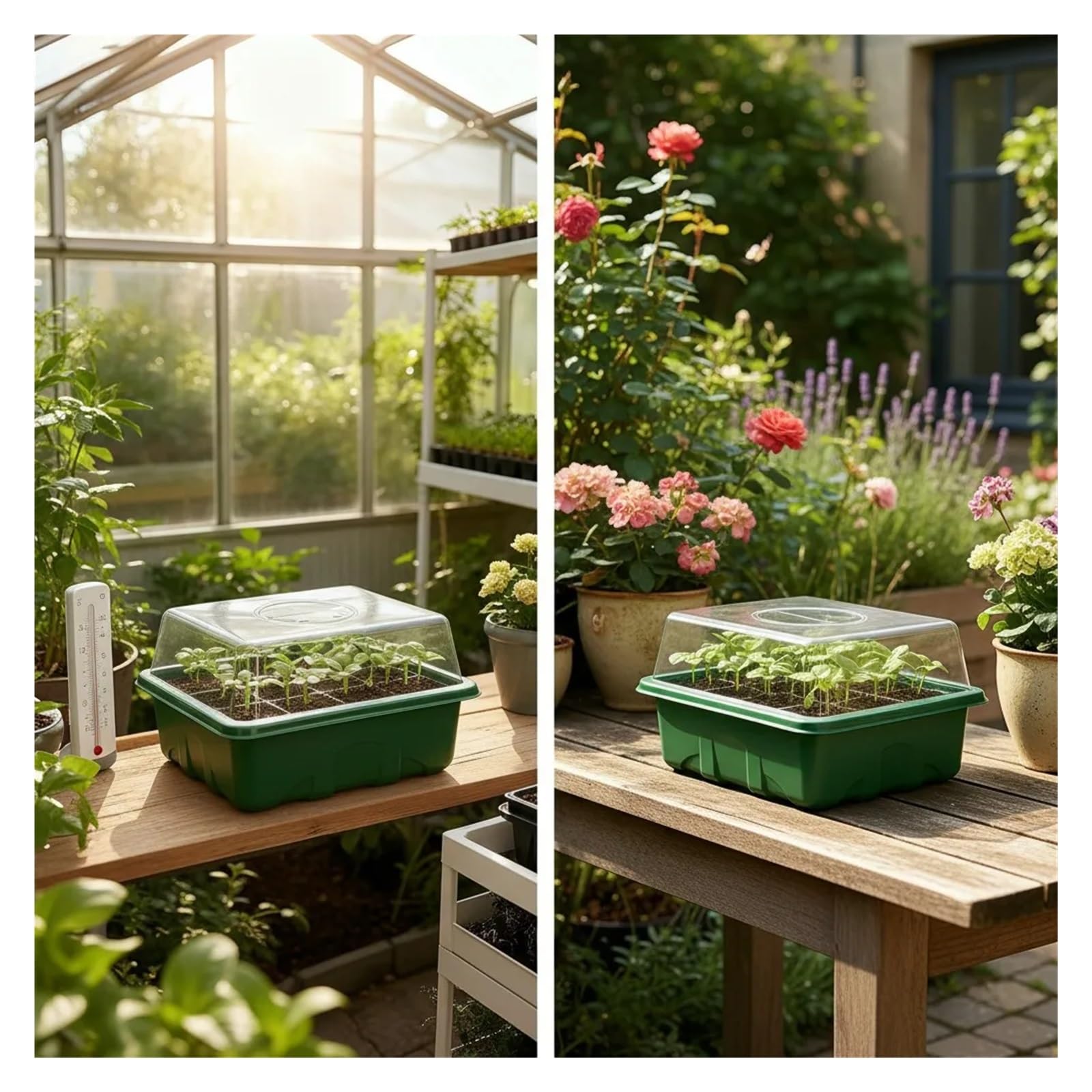 Plaque Semis Plateau de démarrage de graines, Kits de semis, Kit de démarrage de Plantes avec dôme d'humidité et Base, Mini propagateur de Serre intérieure, 5/10 Paquets(10Pack Green)