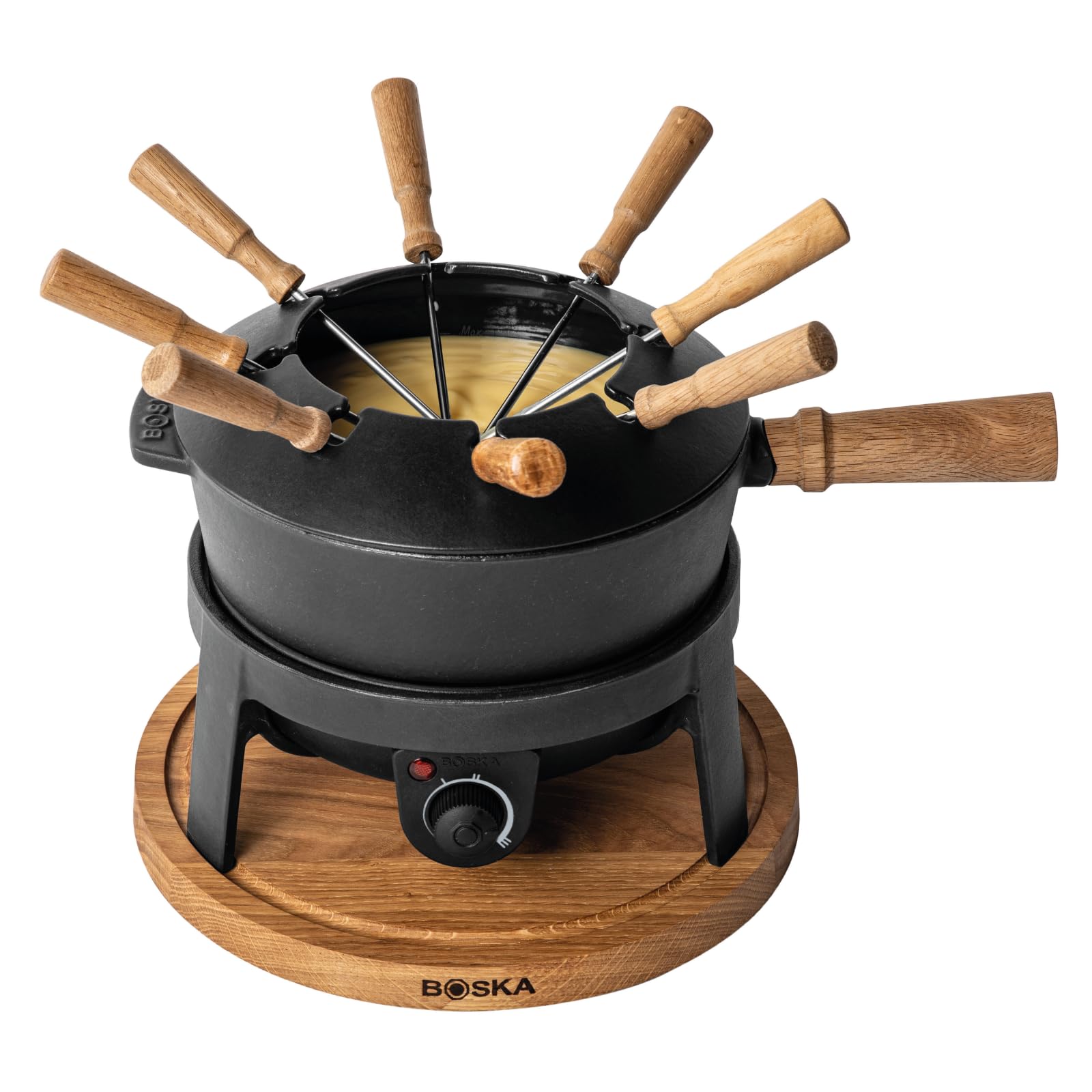 BOSKA Electric Fondue Set Pro/For Cheese, Chocolate and Broth Fondue / 8 people/Robust Cast-Iron/High Quality Materials/Splash Guard Included/Extra-long Cord/Black