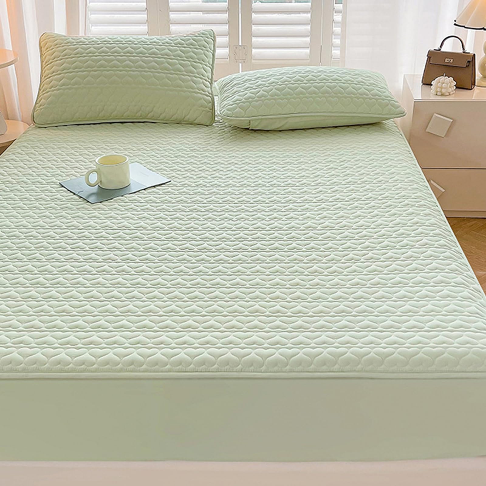 Sábana bajera acolchada extra profunda de 150 x 200 cm + 30 cm, protector de colchón impermeable, transpirable, ultra suave, silencioso, para máxima comodidad