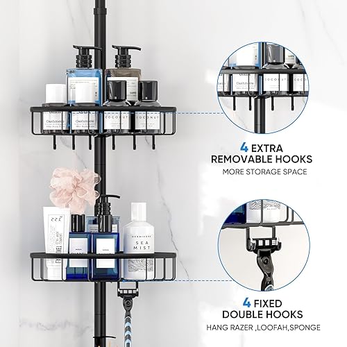 Miniatura 6 de ATKEEN Poste de tensión de esquina para ducha organizador de ducha interior a prueba de óxido con estantes ajustables de 4 niveles para baño,